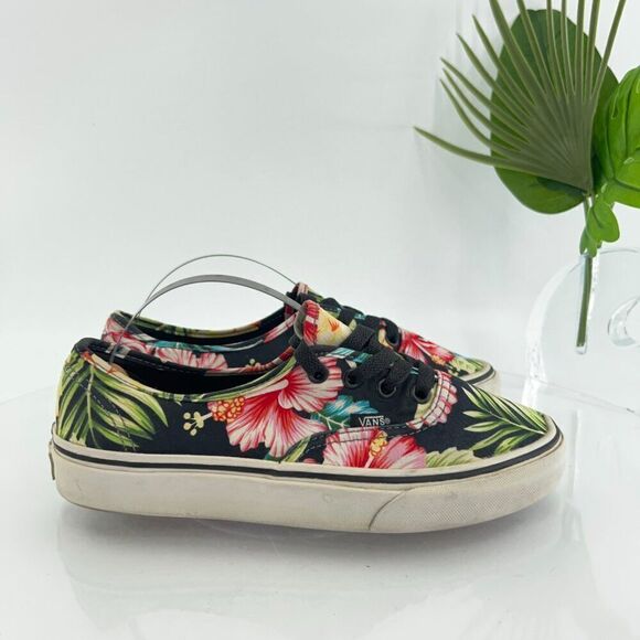 VANS Atwood Shoes Womens 7 Canvas Hawaiian Tropical Floral Black Multi Sneakers - Picture 6 of 15